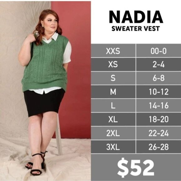 LuLaRoe Nadia XL Ivory Cable Knit Sweater Vest NWT | Preppy Layering, Neutral - Picture 9 of 9